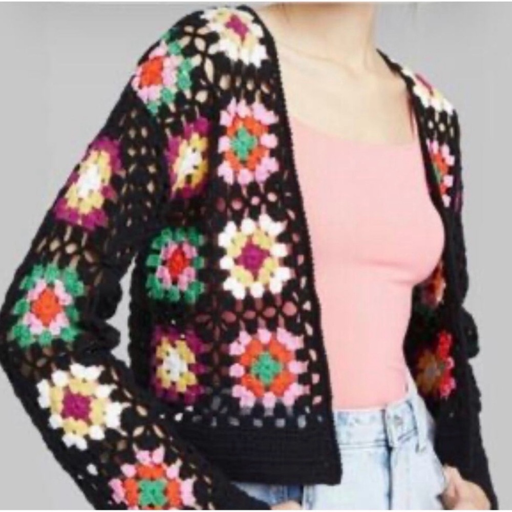 Granny Square Open Cardigan Crochet Sweater - Floral Sz. SM – Wild Fable 🖤✨ - Picture 3 of 13